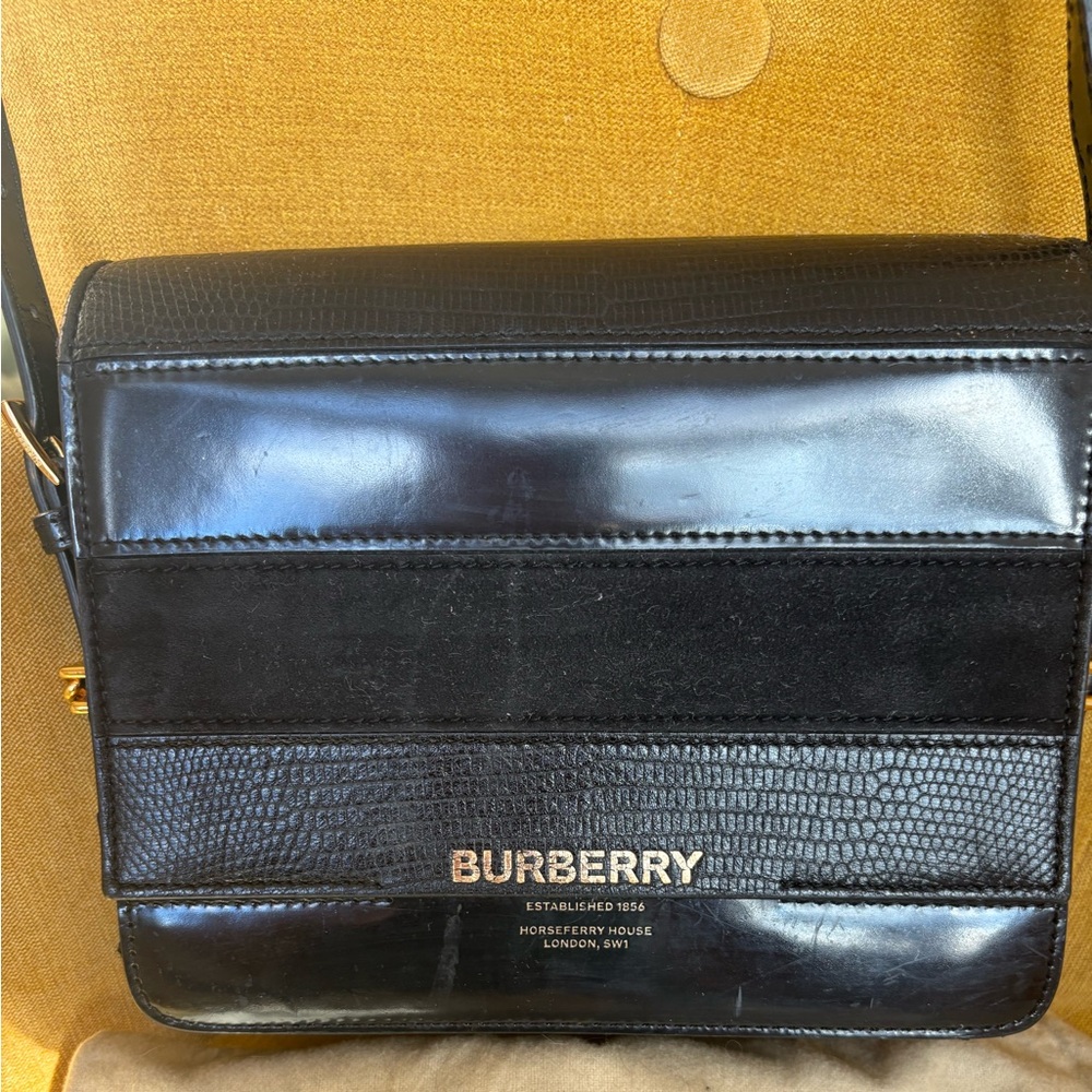 Burberry Black Leather Messenger Bag